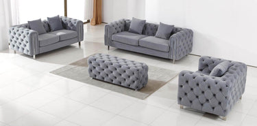 Luxury Grey Velvet Modern Chesterfield Sofa Set with Gold Legs - Stylish & Comfortable Designs - UK Luxury Furniture